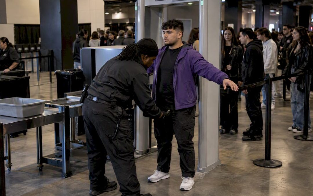 Attendee passing through a concert security checkpoint
